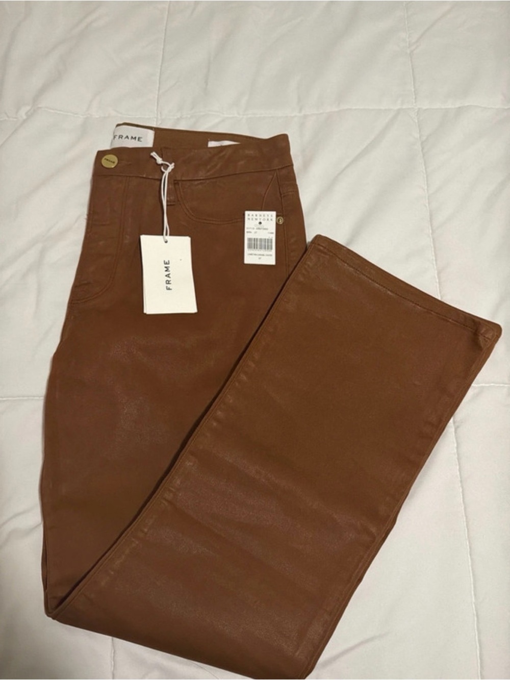 Frame Denim Coated Le Crop Mini Boot Jeans in Chestnut Brown